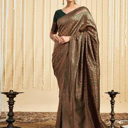 HERE&NOW Ethnic Motifs Zari Silk Blend Mysore Silk Saree-image-72