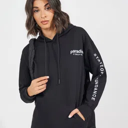 Styli Women Cotton Typography Printed Hooded Long Sleeves Pullover Sweatshirt-image-27