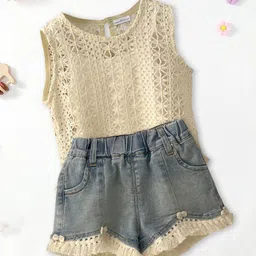FOREVER FRIDAY Girls Self Design Sleeveless Cotton Top With Shorts-image-26