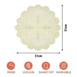 Kuber Industries Set Of 2 Cream-Coloured Cotton Round Plain Net Placemats image 4