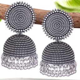 MEENAZ Silver-Plated Oxidised Dome Shaped Jhumkas-image-63