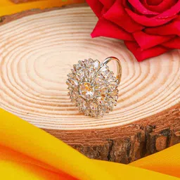 TANAIRA Rhodium-Plated Cubic Zirconia-Studded Flower Shaped Adjustable Finger Ring-13