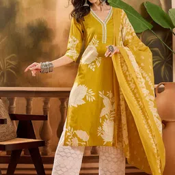 Vastramyaa Women Floral Printed Pure Cotton Kurta with Palazzo & Dupatta-picture-10