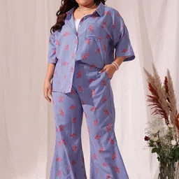 CURVY STREET Printed Cotton Shirt With Trousers Co-Ords-picture-26