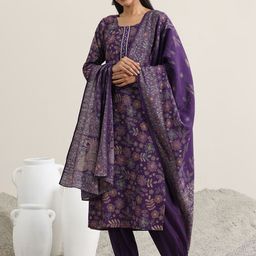 Libas Floral Printed Sequinned Straight Kurta With Salwar & Dupatta image 4