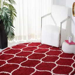 CARPETIFY Red Geometric Anti-Skid Polyester Carpet-picture-5
