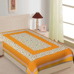 Aura Yellow & White Floral Printed 144 TC Cotton Queen Bedsheet Set 2.10 m x 2.30 m-image-54