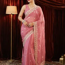 Kasee Pure Chiffon Embellished Embroidered Saree With Unstitched Blouse Piece-picture-36
