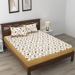 Aura Brown & White Floral Printed Pure Cotton 120 TC Queen Bedsheet Set 2.35 x 2.15m-image-18