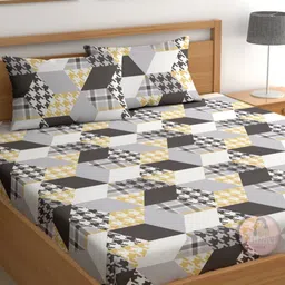 CHHAVI INDIA Grey & Black Abstract Microfiber 210 TC King Bedsheet Set-2.75 m X 2.75 m-23