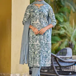 Moda Rapido Women Floral Printed Regular Pure Cotton Kurta with Trousers & With Dupatta-picture-45