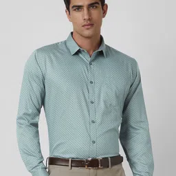 V Dot Men Slim Fit Spread Collar Geometric Printed Cotton Formal Shirt-image-63