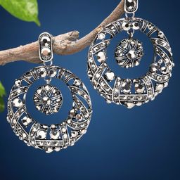 Moedbuille Silver-Plated Crystals Studded Circular Drop Earrings-37