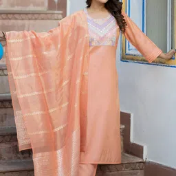 ASPORA Women Ethnic Motifs Embroidered Regular Sequinned Kurta with Trousers & With Dupatta-picture-6