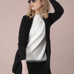 Crimsoune Club Self Design Longline Open Front Shrug-47