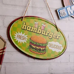 eazy wagon Green & White Printed 3D Metal Plates - Fresh & Delicious Hamburger-image-89