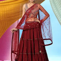 VANAKARA Embroidered Mirror Work Ready to Wear Lehenga & Blouse With Dupatta-24