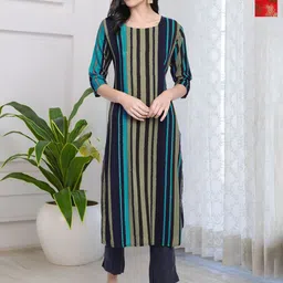 HERE&NOW Selection Of 2 Striped Round Neck Straight Kurtas-image-63