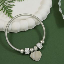 I Jewels Silver-Plated Crystals Studded Charm Bracelet With Heart Drop-image-45