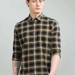 Blu MNKY Smart Slim Fit Checked Spread Collar Shirt-image-54