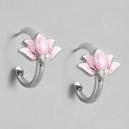 Carlton London Rhodium-Plated Floral Beaded Half Hoop Earrings-29