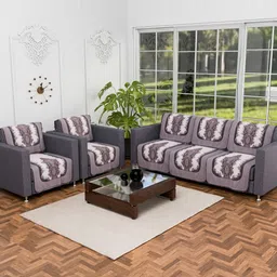 Aura Cream-Coloured & Black Printed Polyester Sofa Cover-15