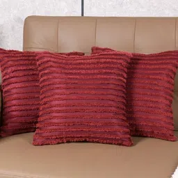 Saral Home Maroon Set of 3 Striped Square Cushion Covers-4