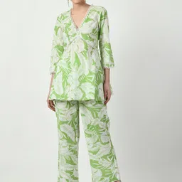 SEEDS OF FUSION V Neck Top With palazzos Co-Ords-image-0