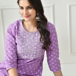 PHYSIL Women Ethnic Motifs Embroidered Round Neck Straight Kurta-image-101