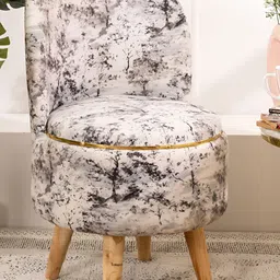 THREADVIBE LIVING Grey & Black Printed Wooden & Velvet Round Ottoman-image-78