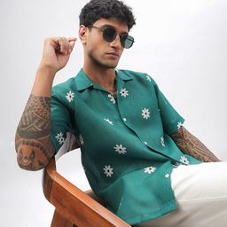 Vestirio Men Relaxed Cuban Collar Floral Printed Linen Blend Casual Shirt-image-63