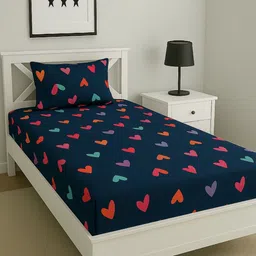 Aura Blue & Red Geometric Printed 144 TC Microfiber Single Bedsheet Set 1.52 m x 2.28 m-3