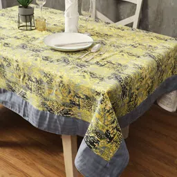 Aura Yellow Geometric Printed Cotton 6-Seater Table Cover-17