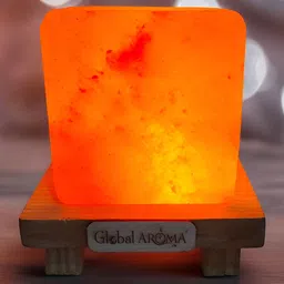 GLOBAL AROMA Pink Himalayan Rock & WoodenMini Cube Contemporary Square Table Lamp-11