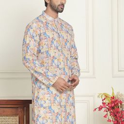 Anouk White Floral Printed Mandarin Collar Silk Kurta-image-58