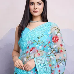 VAIRAGEE Floral Embroidered Net Saree-picture-37