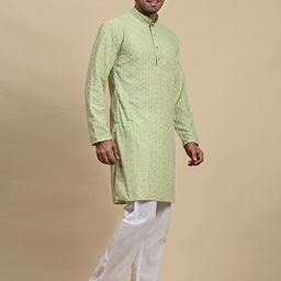 Pro-Ethic STYLE DEVELOPER Men Ethnic Motifs Embroidered Angrakha Sequinned Pure Cotton Kurta with Pyjamas-picture-13