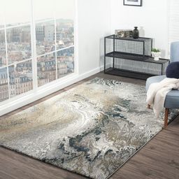 OBSESSIONS Beige Abstract Anti-Skid Polypropylene Carpet-36