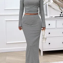 Outzidr Striped Crop Top & Maxi Skirt Co-Ord Set-picture-33