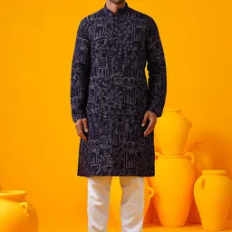 SOJANYA Ethnic Motifs Embroidered Mandarin Collar Thread Work Straight Kurtas-image-7