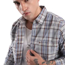 WROGN Men Custom Tartan Checks Opaque Checked Casual Shirt-image-45
