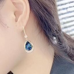 Celestria Korean Artificial Stones Studded Teardrop Shaped Drop Earrings image 2