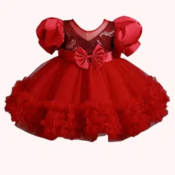 BAESD Embellished Embroidered Puff Sleeve Net Fit & Flare Dress-16