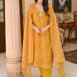 KALINI Ethnic Motifs Printed Chanderi Silk Straight Kurta With Trousers And Dupatta-picture-29
