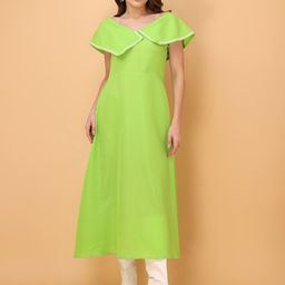 PURVAJA Solid Off-Shoulder Cotton A-Line Midi Dress-image-1