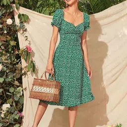 Tulip Eden Floral Print Puff Sleeve Crepe A-Line Midi Dress-image-9