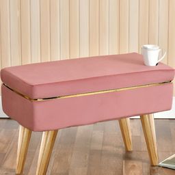 Shadowkart Pink & Brown Wooden & Velvet Rectangle Ottoman-image-56