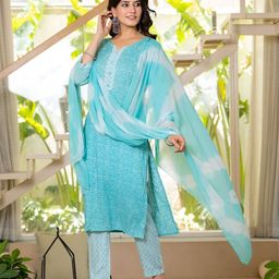 JAIPURI COLLECTION Ethnic Motifs Printed Straight Kurta With Trousers & Dupatta-picture-4