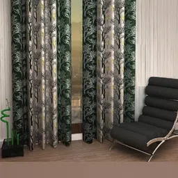 BELLA TRUE 213 cm (7 ft) Polyester Semi Transparent Door Curtain (Pack Of 2) (Printed, Green)-image-50