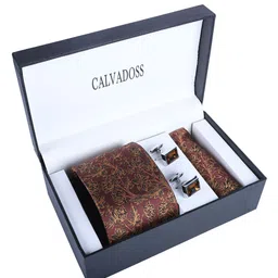 Calvadoss Men Tie & Cufflinks With Pocket Square Gift Set-image-17